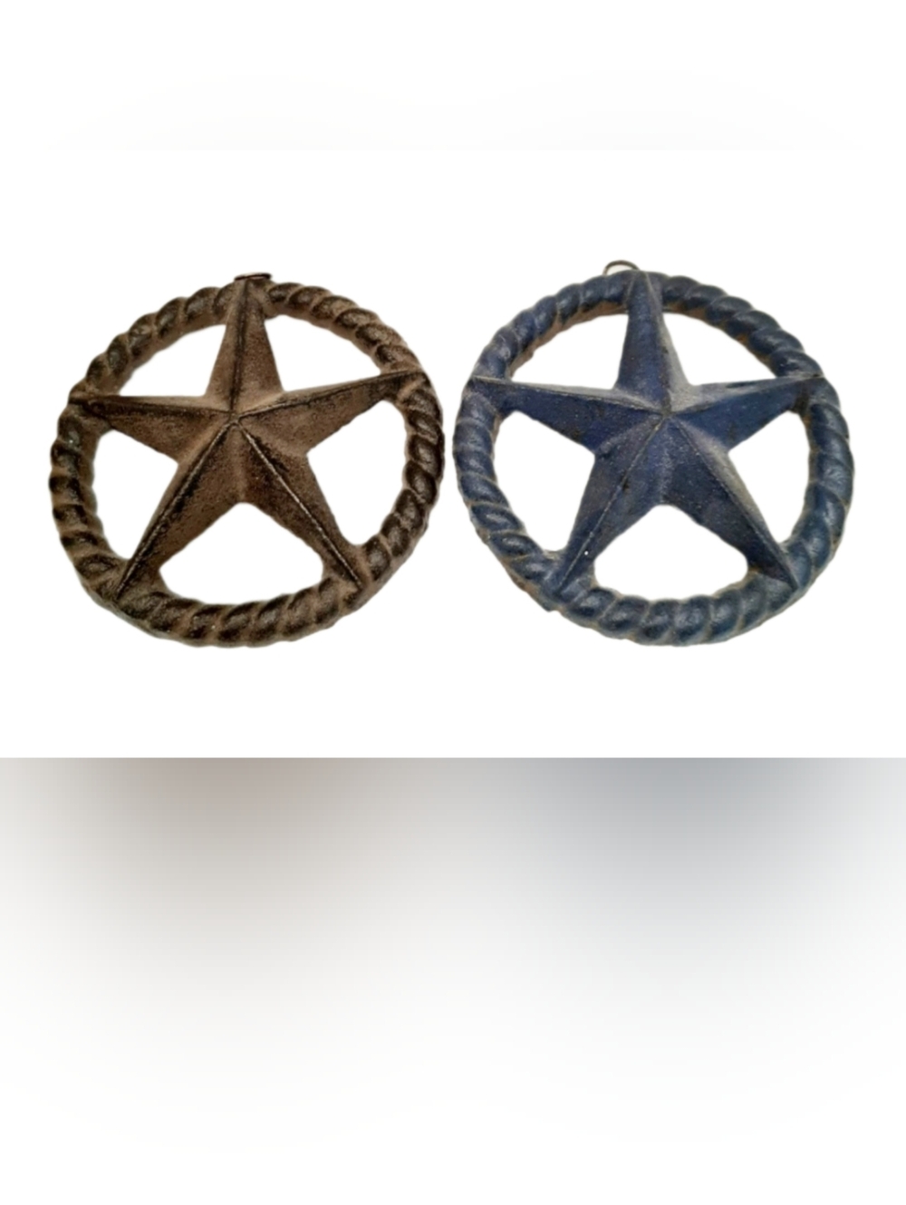 Set Of 2 Small Cast Iron Rustic Texas Stars Rope Ring Western Art Wall Decor